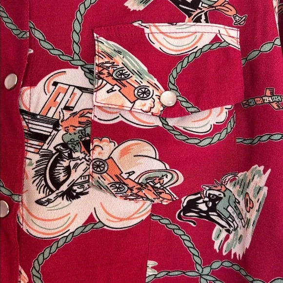Loco Lindo Burgundy Cowgirl Vintage Style Western Snap Shirt XS - Picture 3 of 4